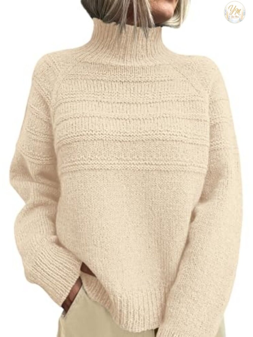 Chunky Knit Mock Neck Pullover Sweater Women Oversized Long Sleeve Winter